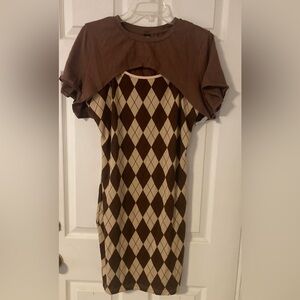 SHEIN Brown Tan Sheath Dress with Flutter Sleeves